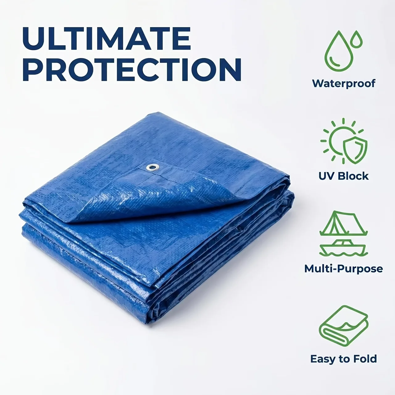 2x3m Lightweight Blue Waterproof Tarp, 3.5mil Thick All-Weather Cover for Car Boat Storage, Camping DIY Home Use