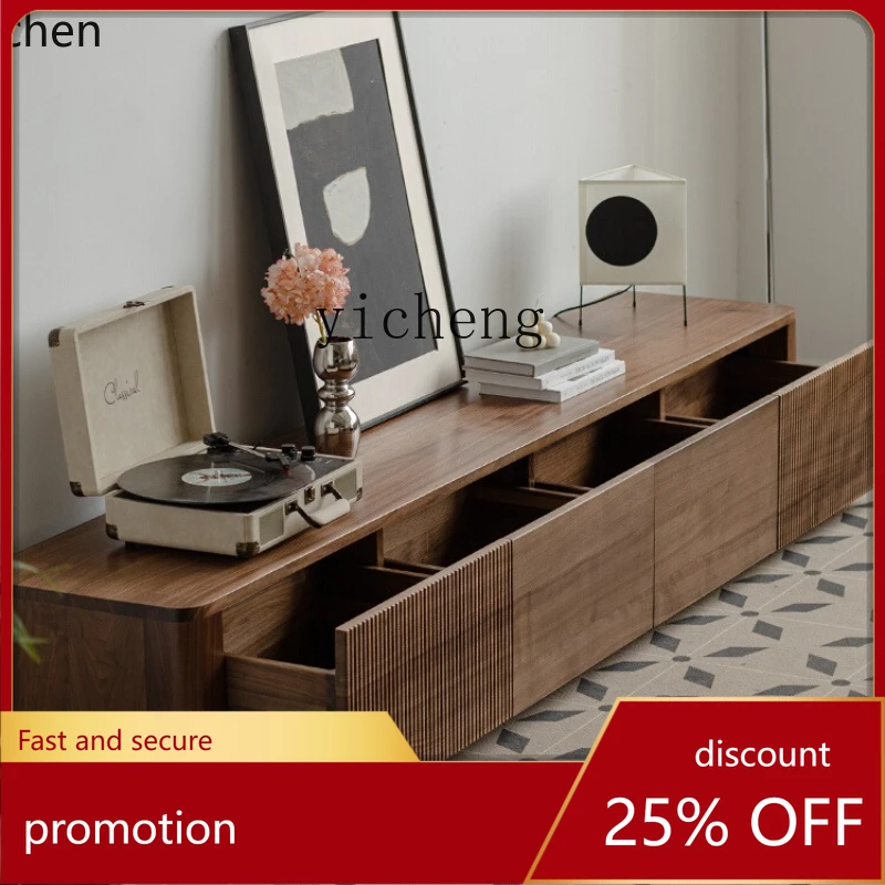 

ZML solid wood TV cabinet modern simple Nordic small apartment living room TV cabinet coffee table combination