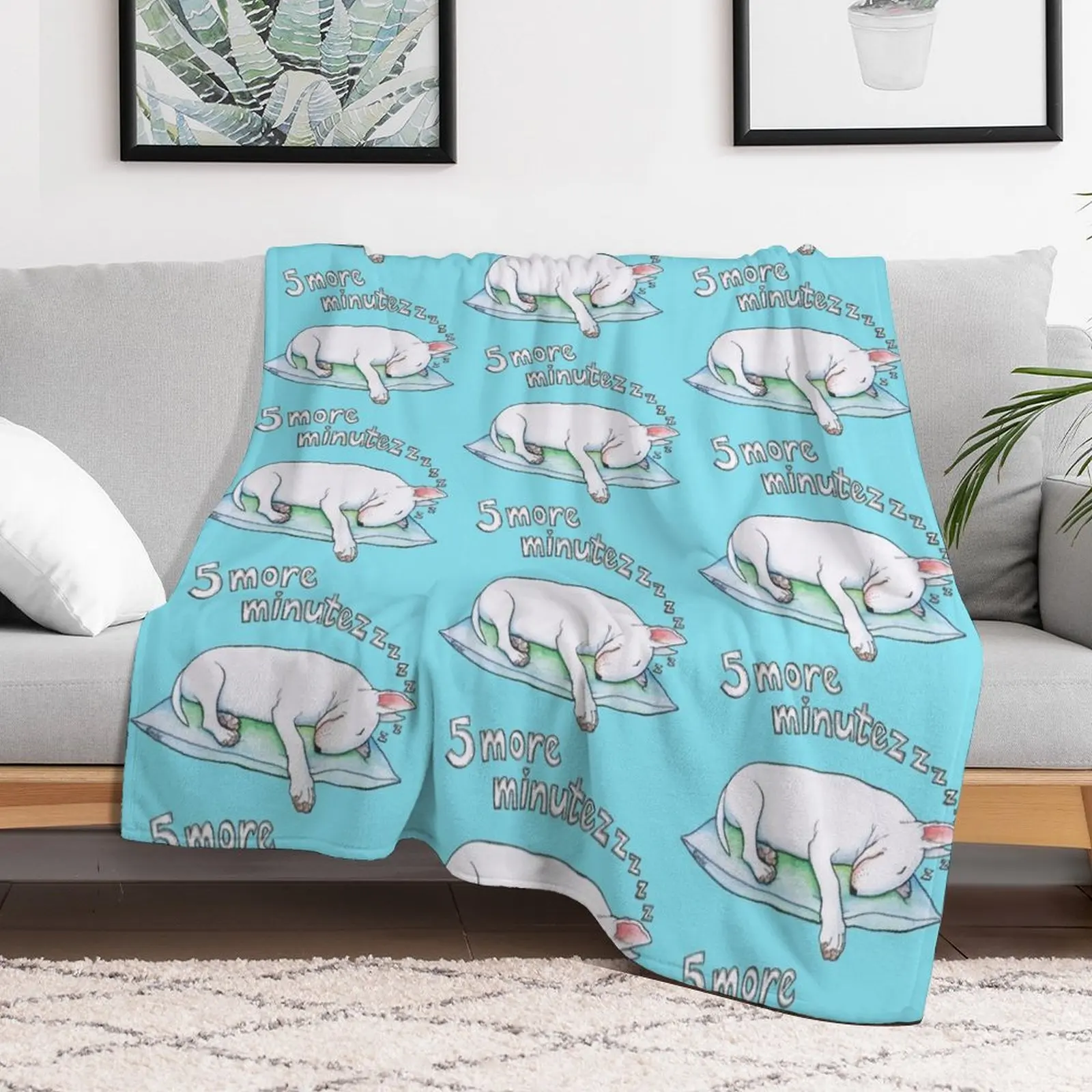 Bull Terrier sleeping 5 more minutes Throw Blanket Comforter Soft Plaid Flannel Blankets