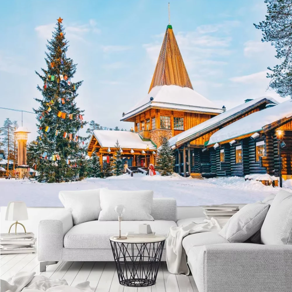 Winter Landscape Theme Christmas Village Background Snow Town House Street Snowfield Party Family Photography Decoration Prop
