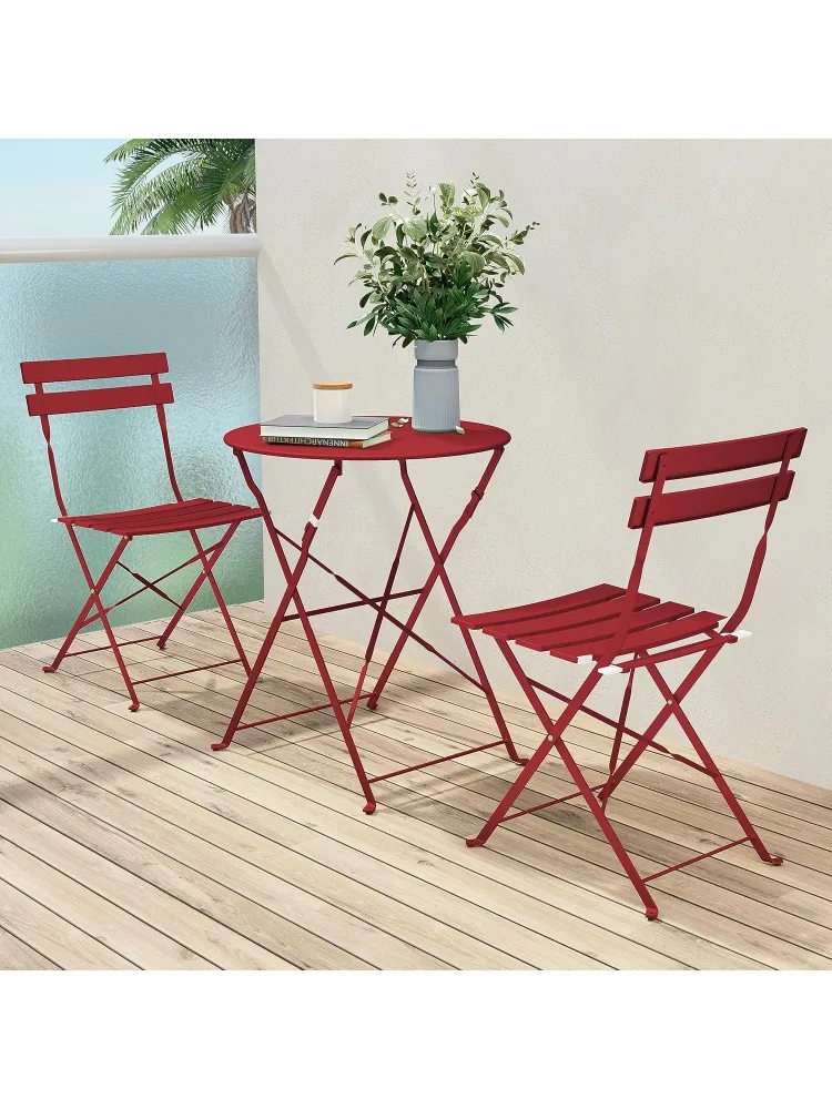 

Premium Frame Bistro Set, Folding Outdoor Furniture Sets, 3 Piece Set of Folding Patio Table and C