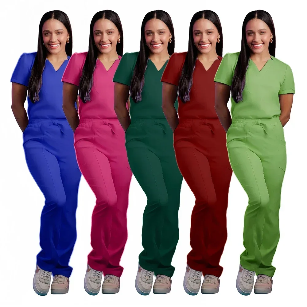 新しいスクラブセット医療制服ストレッチスクラブトップスポケットパンツナース制服ドクター手術オーバーオール美容サロン作業服
