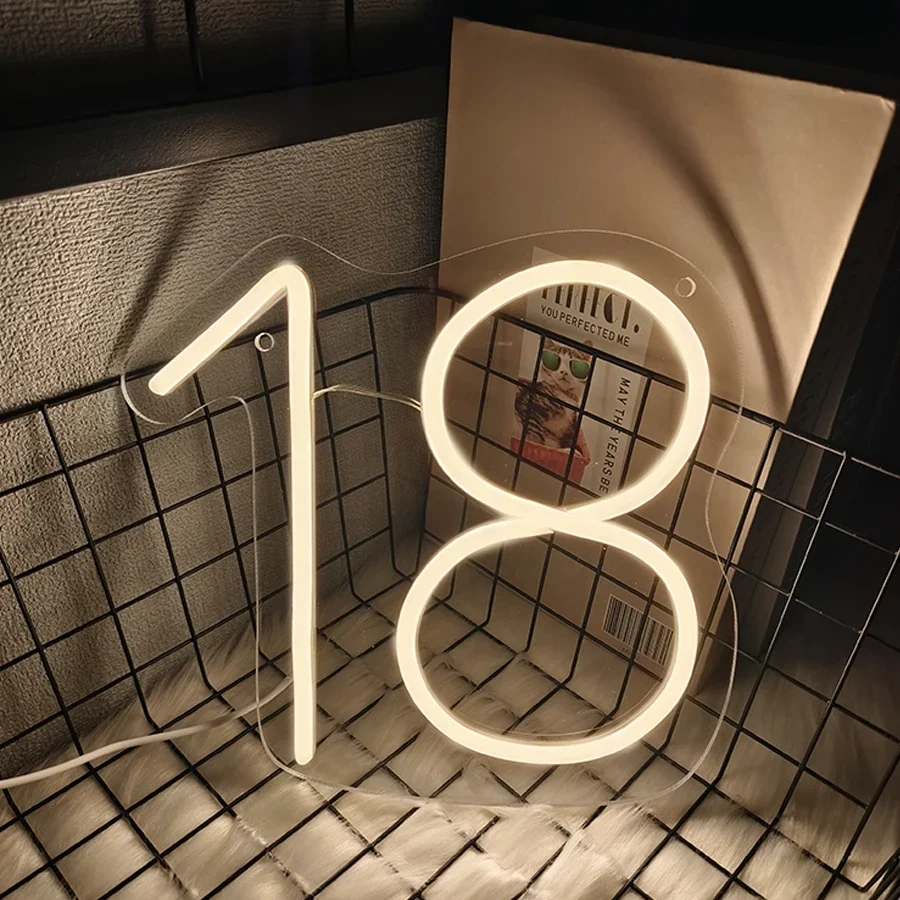 18세 네온 사인, 따뜻한 흰색 Led 디지털 조명, USB 전원, 방, 집, 생일 파티 장식, 친구를 위한 선물에 사용됩니다.