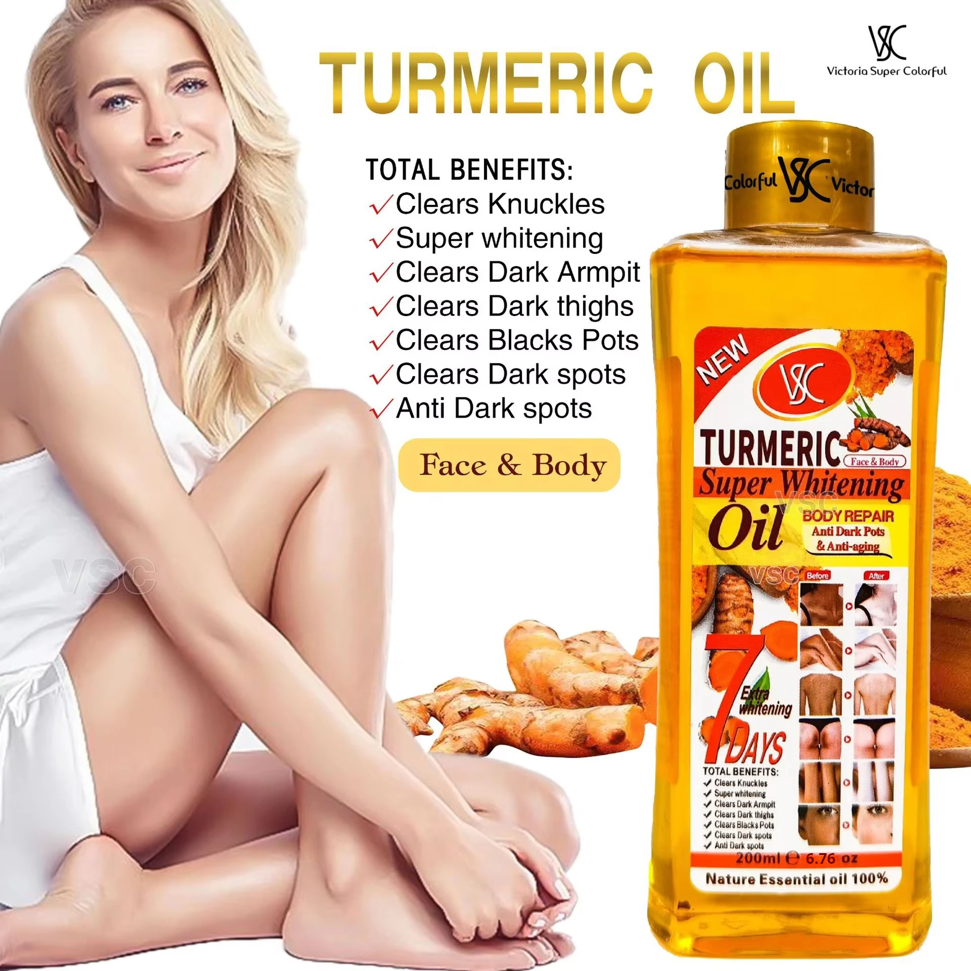 200ml Turmeric Essence Oil Facial Body Moisturizing Massage Oil Coco Whitening Supple Compound Essential Oil Skin Care Glycerin