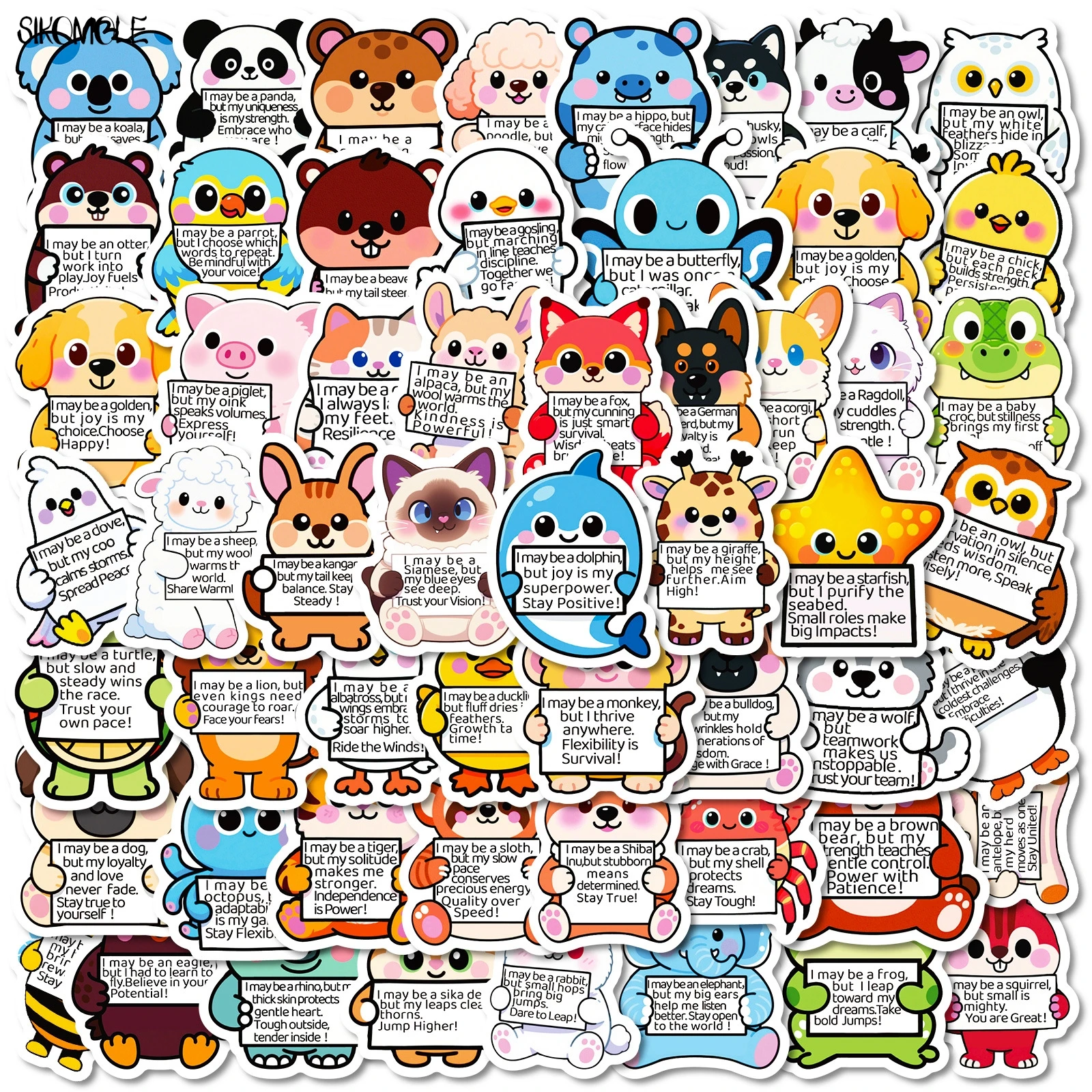 สติกเกอร์สัตว์ตลก 10/56/112 ชิ้น วลีภาษาอังกฤษสร้างแรงบันดาลใจ ของตกแต่ง DIY ของเล่นเด็ก สติกเกอร์ติดกระเป๋าเดินทาง สติกเกอร์กราฟฟิตี้