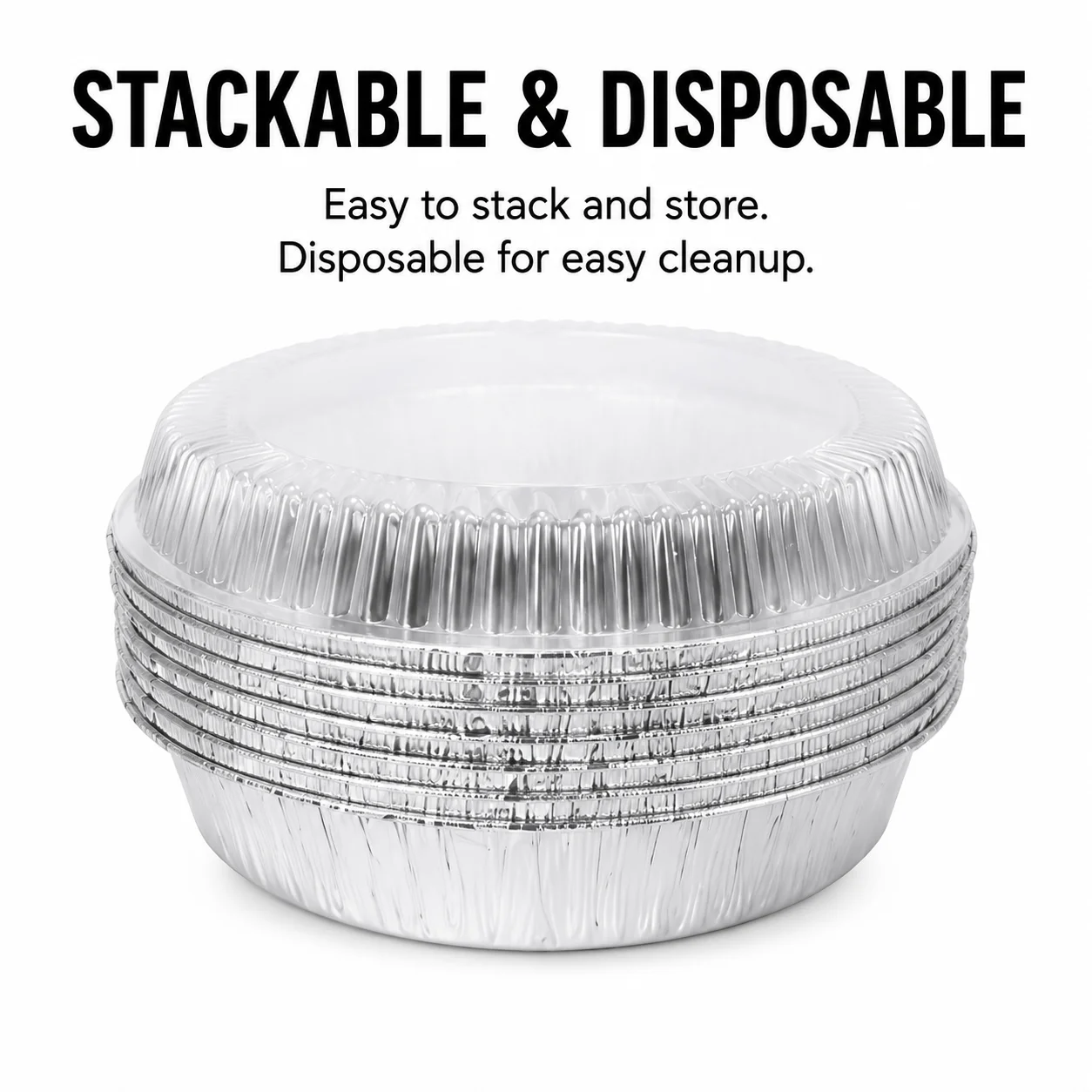 Disposable Round Aluminum Foil Food Containers with Clear Lids (8 Inch), Heavy-Duty Pie Pans, Multi-Use Meal Prep Tins, Reusable-Free Water & Pet Bowls