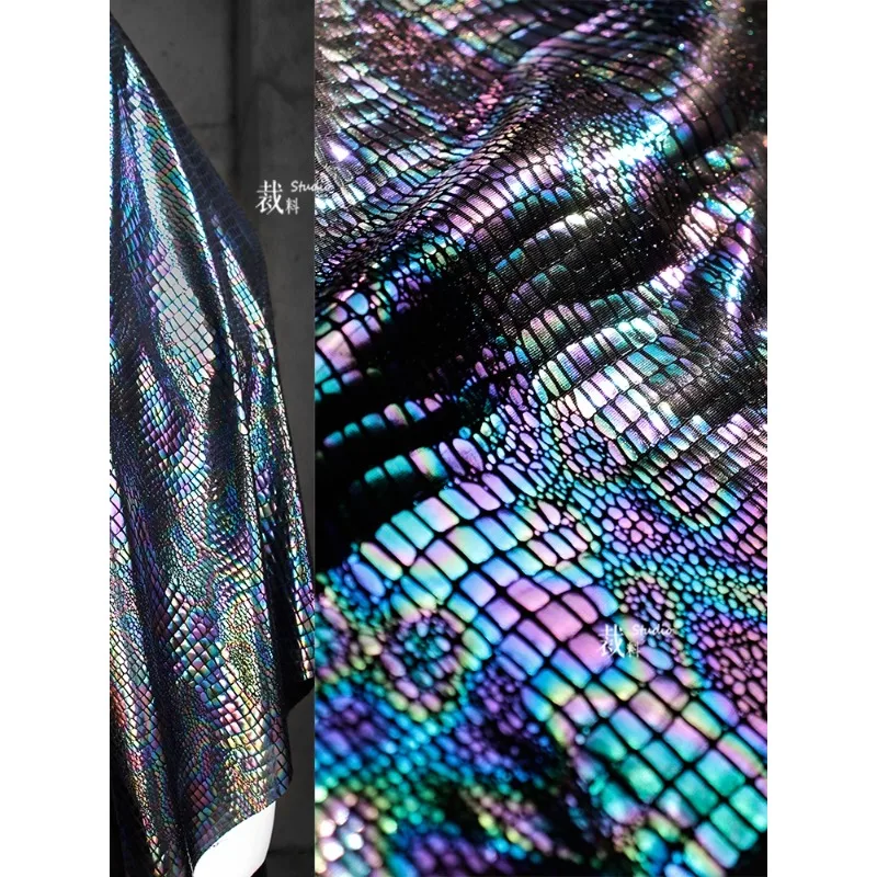 Cyber Crocodile Skin Creative Laser Illusion Technology Future Style Elastic Fabric Stage Clothing Designer Fabric