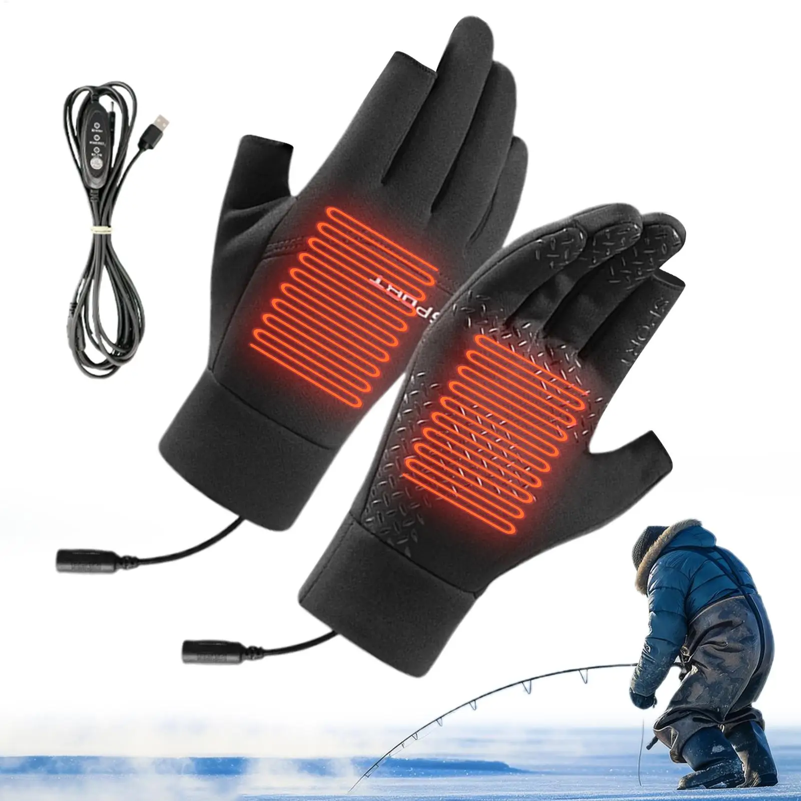 

1 пара черных перчаток с электрическим подогревом, зимние мото USB-перчатки с подогревом, грелки для рук, USB-перчатки с подогревом для снегохода, езды на велосипеде, лыж L/XL
