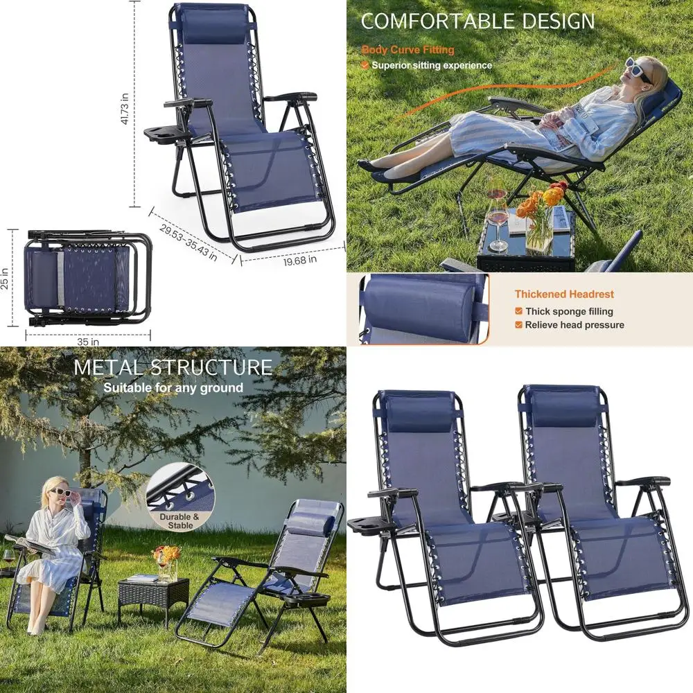 

Zero Gravity Chairs, Set of 2 Portable Recliner Beach Camping Patio Outdoor Folding Lounge Chair with Cup Holder Trays and Adjus
