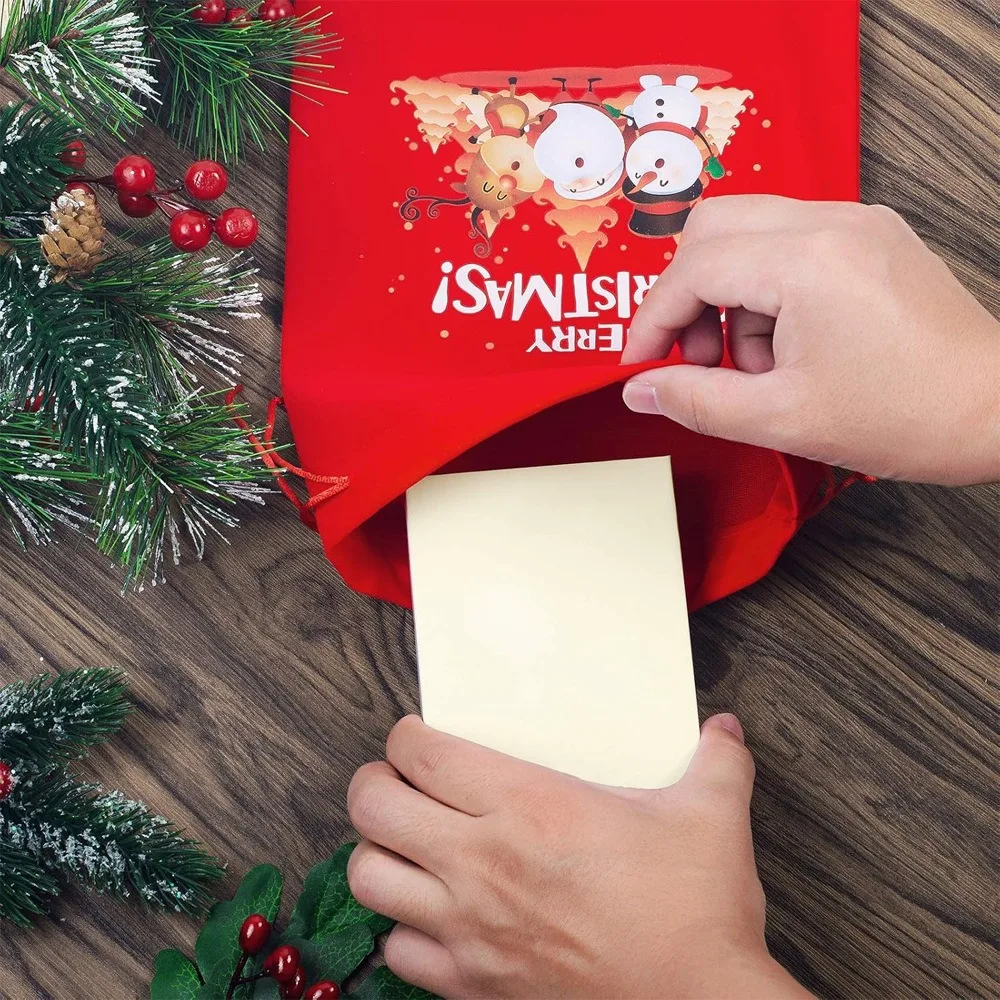 5pcs Christmas Velvet Gift Bag Santa Claus Snowman Reindeer Xmas Tree Candy Bag Kids Noel Gift Merry Christmas Happy New Year