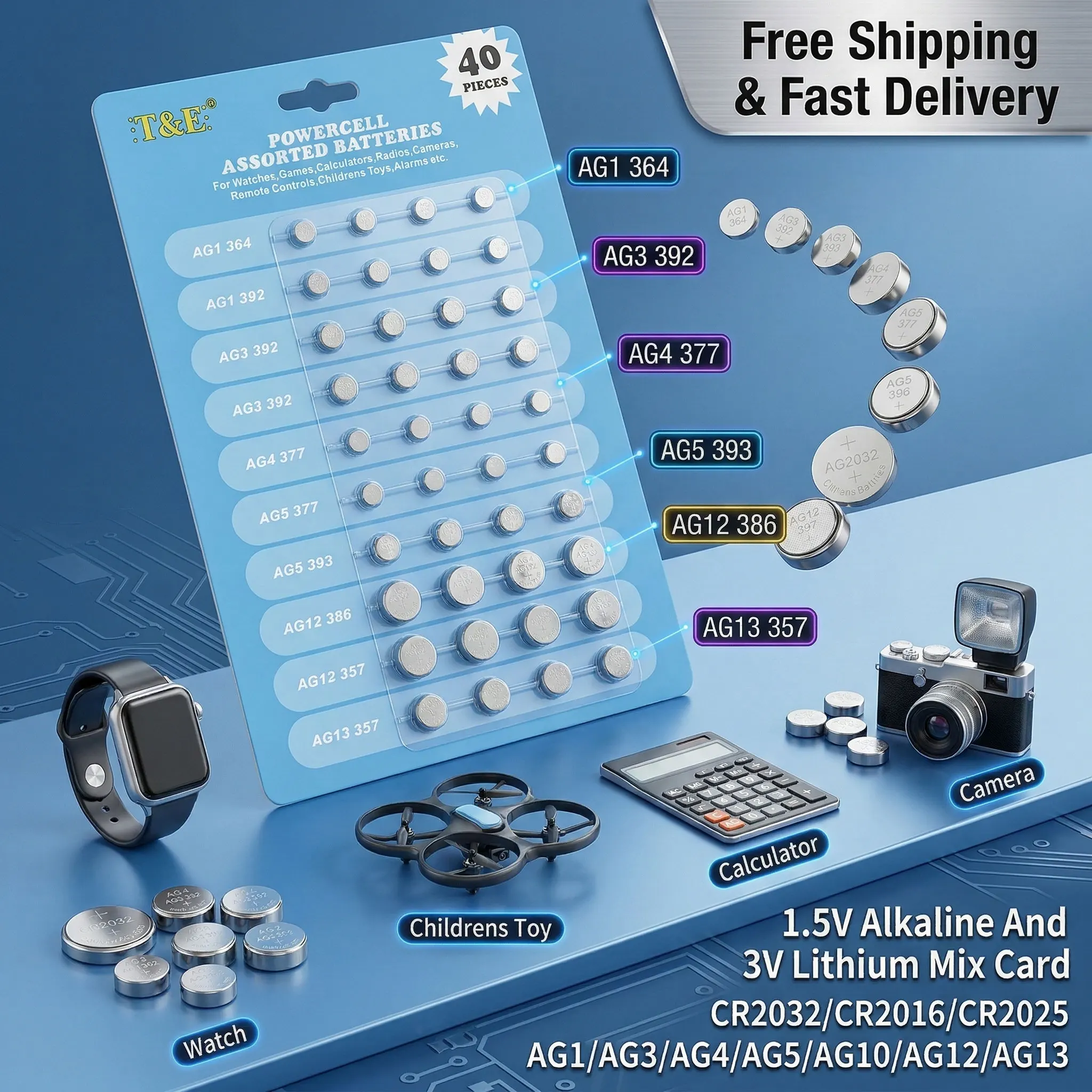 

1.5V AG13 LR44 Button Batteries 3V CR2032 CR2016 CR2025 Lithium Coin Cell for Watch Toys Remote Control