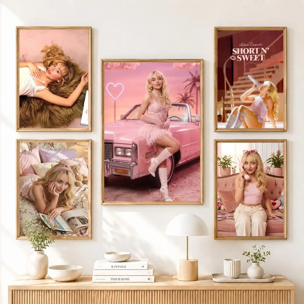 S-Sabrina C-Carpenter Pink Poster Home Living Bed Room Bar Hallway Sticky Wall Art Printing Aesthetic Decor