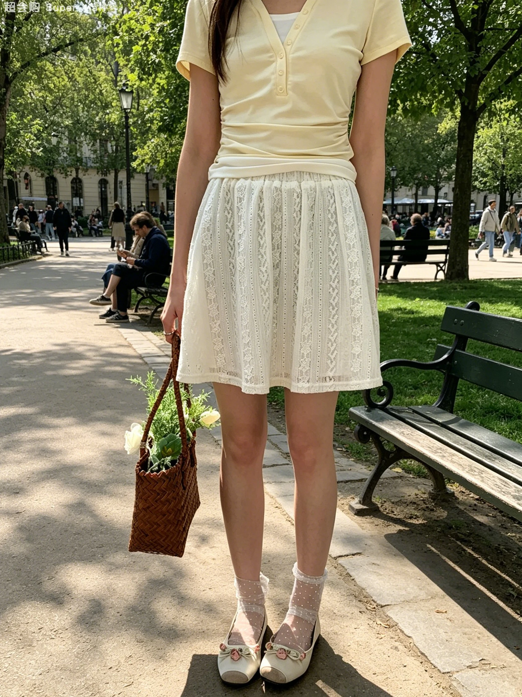 Korean Style Sweet Lace A-Line  Skirt Women's Summer Elastic Waist Pure Desire Ballet Short Skirt High Waist Standard Fit