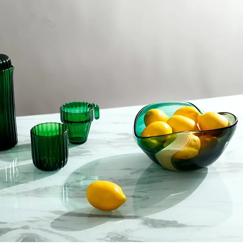 Creative Heart Shaped Glass Fruit Plate Green Gradient Candy Dish Modern Home Decoration Tableware Ornament for Living Room