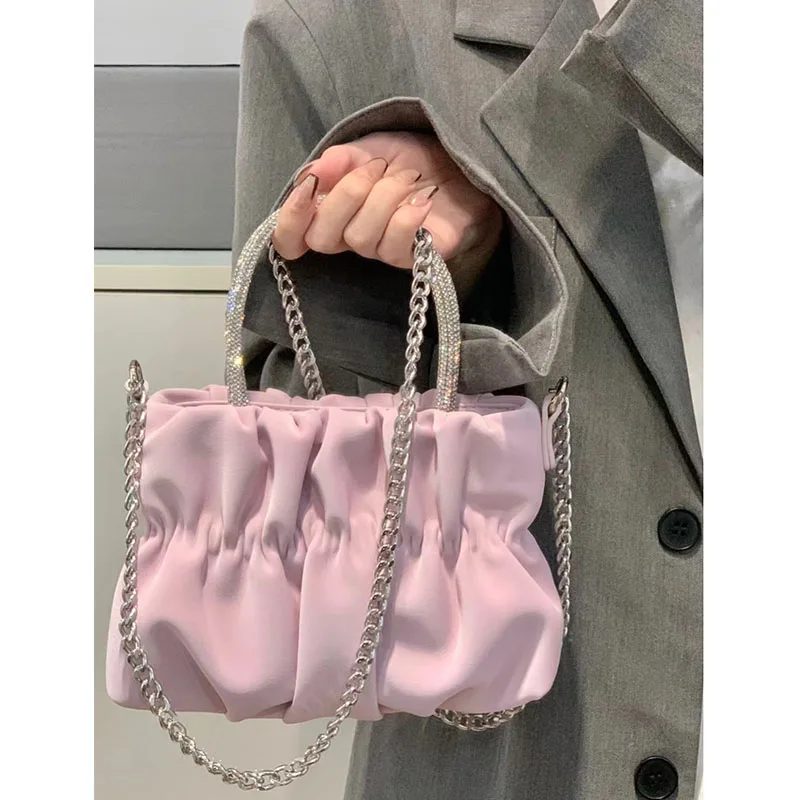 

Popular Bag Women Summer New Korean Casual Versatile High-class Chain Solid Crossbody Bags Rhinestone Exquisite One Shoulder Bag