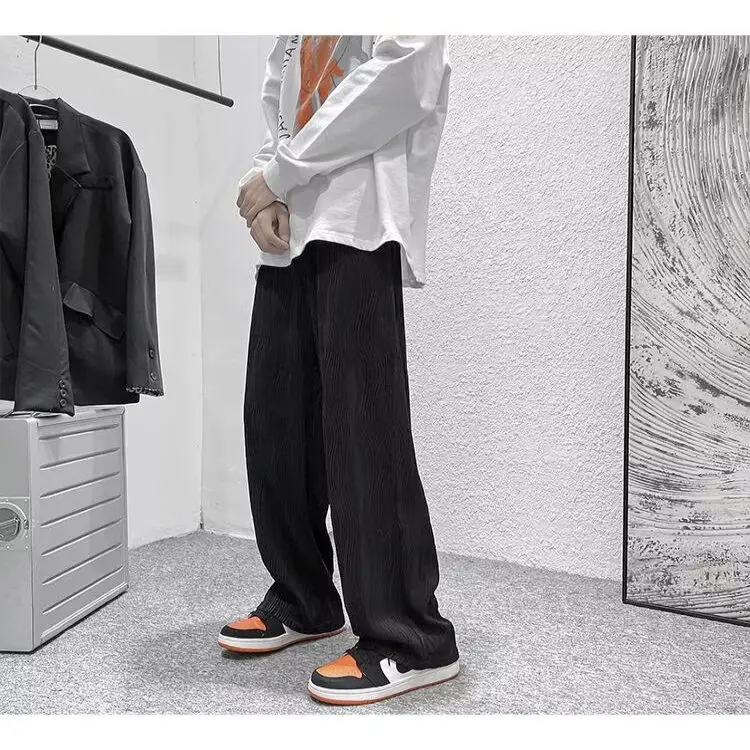 

Мужские летние повседневные брюки премиум-класса из белого ледяного шелка, широкие, прямого кроя, в пол, молодежные, модные