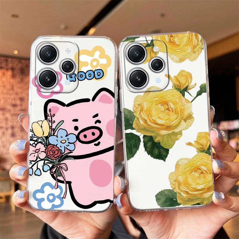 الحب الأسود الأفعى الكرتون الحيوان زهرة جراب هاتف ل Xiaomi Redmi 10 12 ملاحظة 11 12 10 11S برو زائد 12S Poco M5S 10 5G غطاء من البولي يوريثان