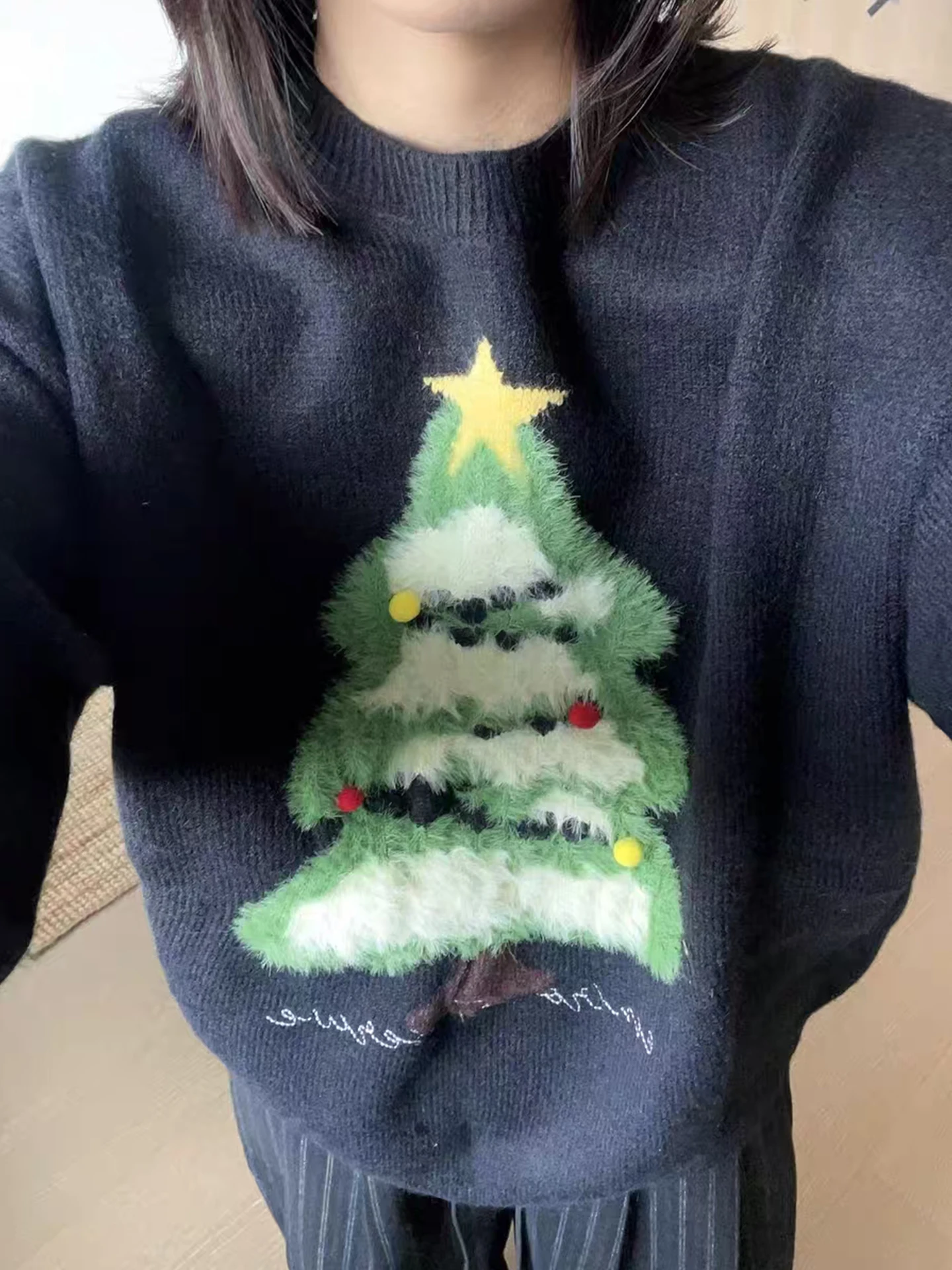 

Теплый вязаный свитер-худи с узором «Дерево» для пар, осенне-зимний, повседневный, длинный рукав...