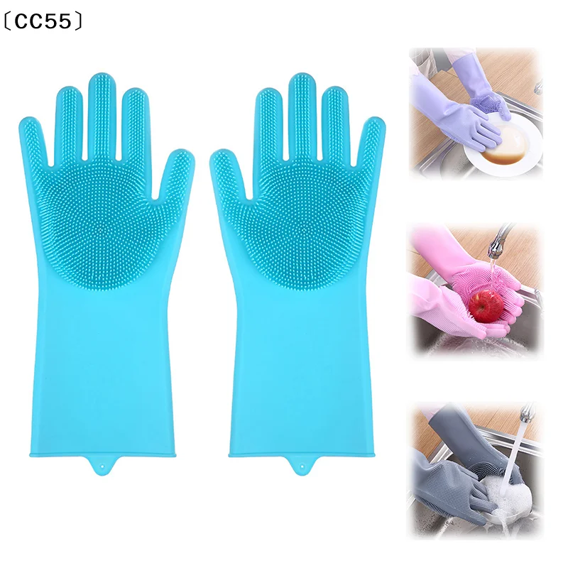 〔CC55〕Pet Bathing Gloves Dishwashing Cleaning Gloves Silicone Dishwashing Gloves  For Household Sponge Brush Cleaning Tools