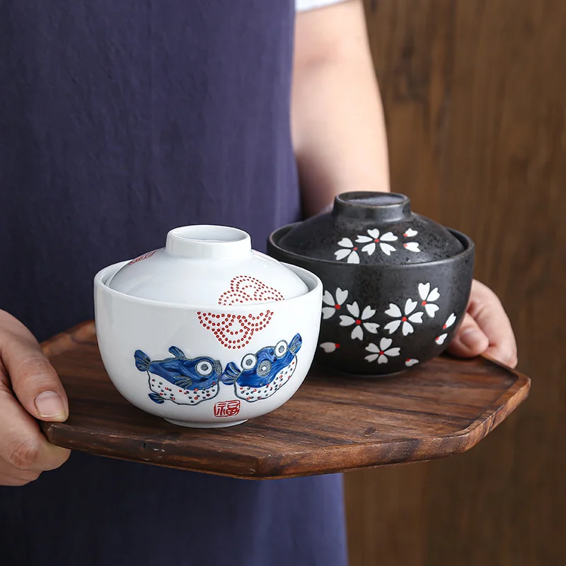 Japanese Ceramic 4.25Inch Stew Pot Bowl With Lid Steam Egg Soup Bowls Small Steaming Cup Slow Cooker Home Restaurant Tableware