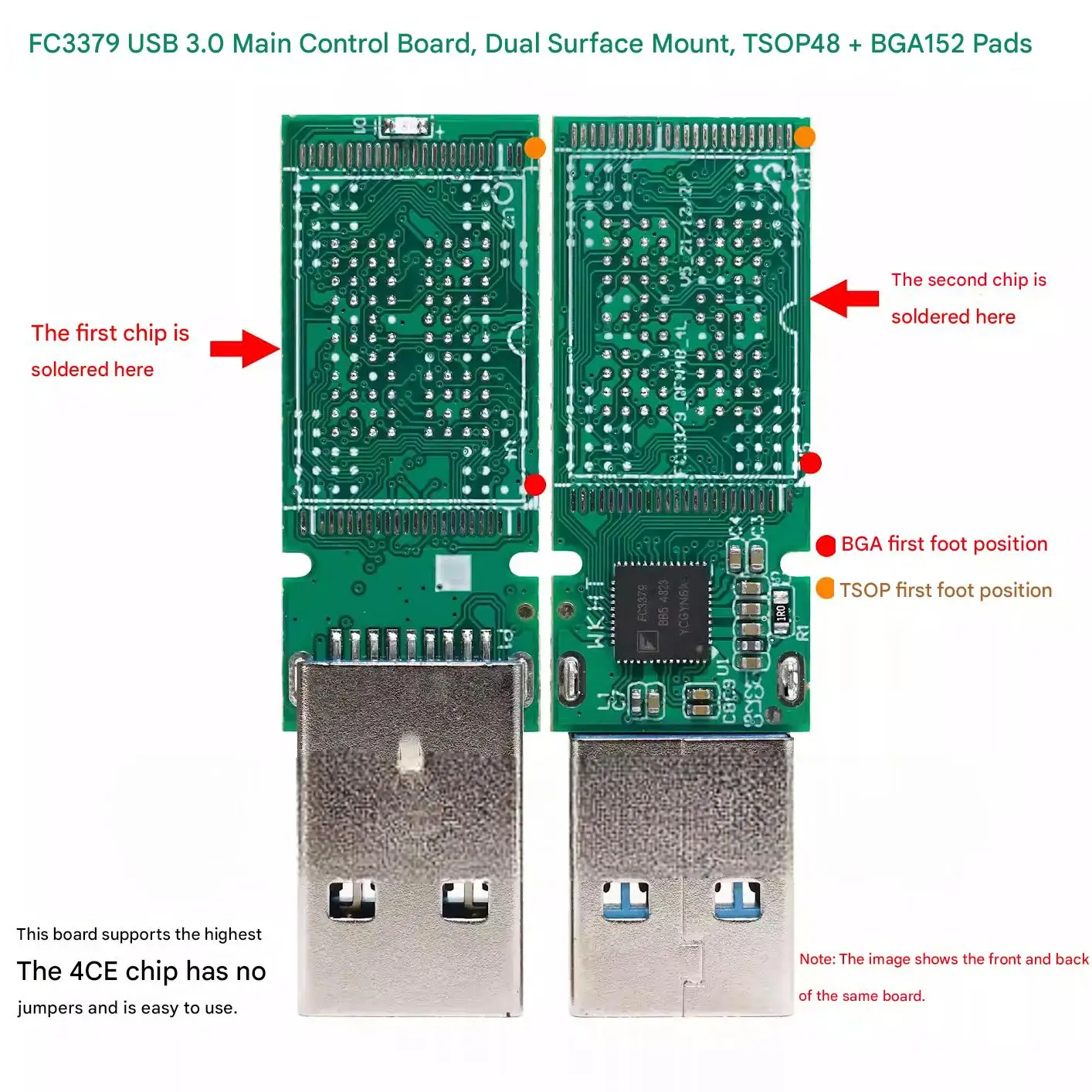 FC3379 USB Flash Drive Controller Board TSOP+BGA Solder Pad Circuit Board USB 3.0 Interface Dual-Sided Board