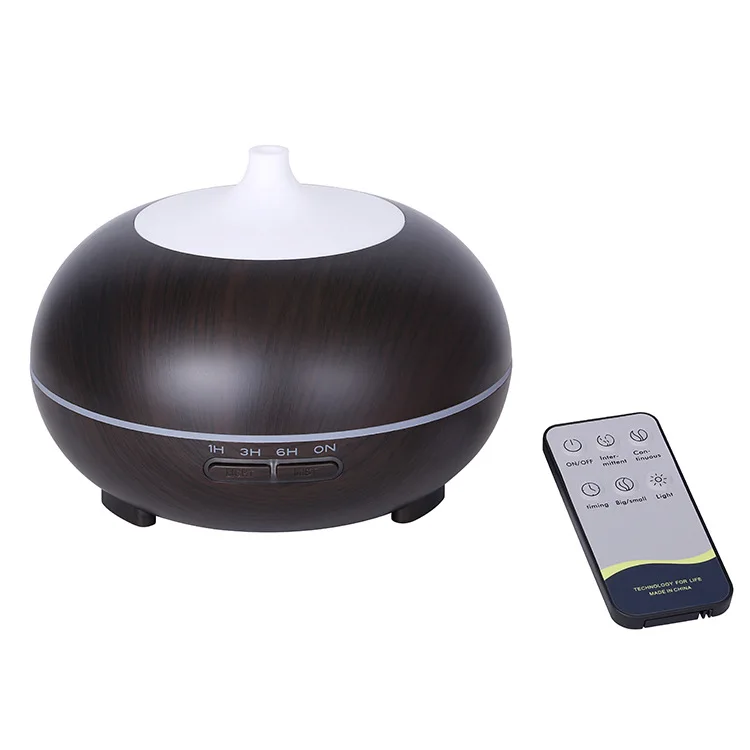 우드 그레인 아로마 디퓨저 가습기 꽃병 에센셜 오일 디퓨저 원격 제어 블루투스 오디오 500ML 룸 가습기