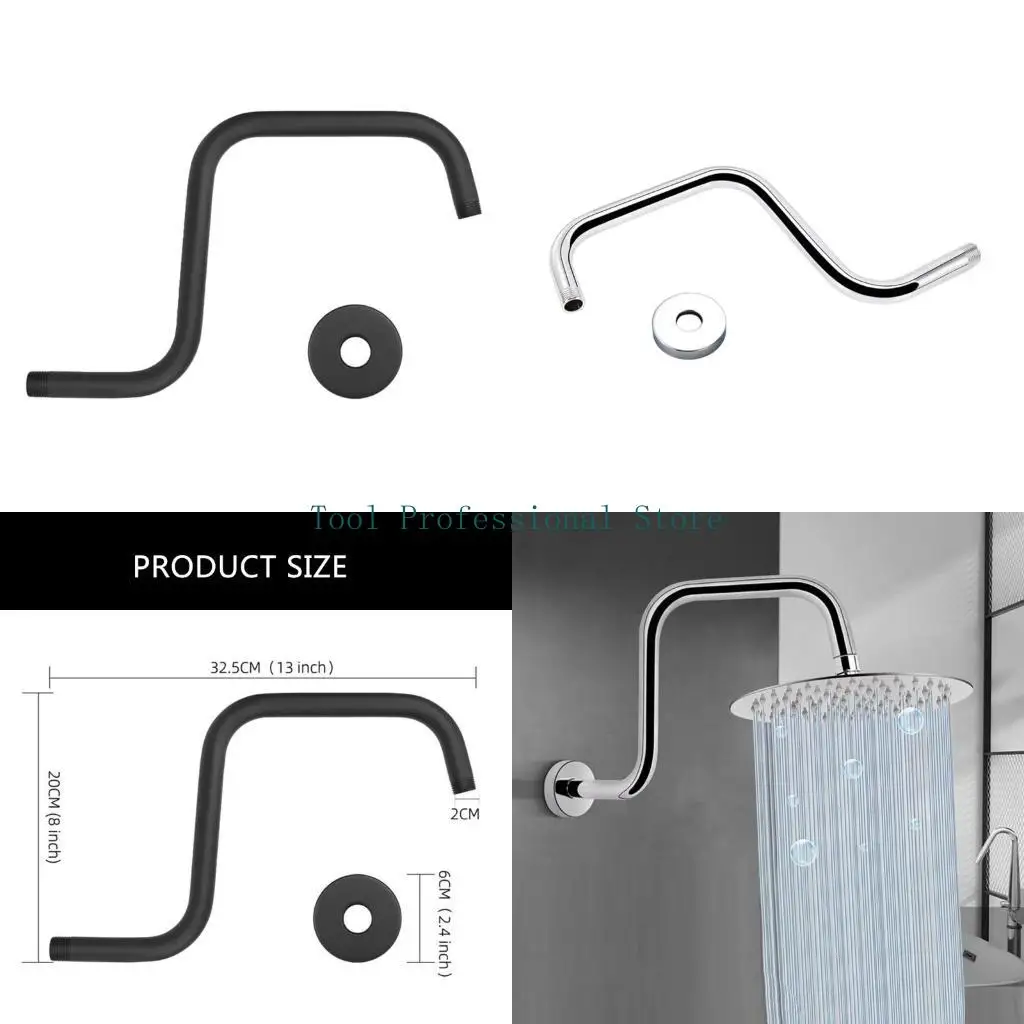 Modern 13inch Showerhead Gooseneck Extension Arm with Flanges Easy Installs Shower Accessory Gooseneck Risers Pipe for Home