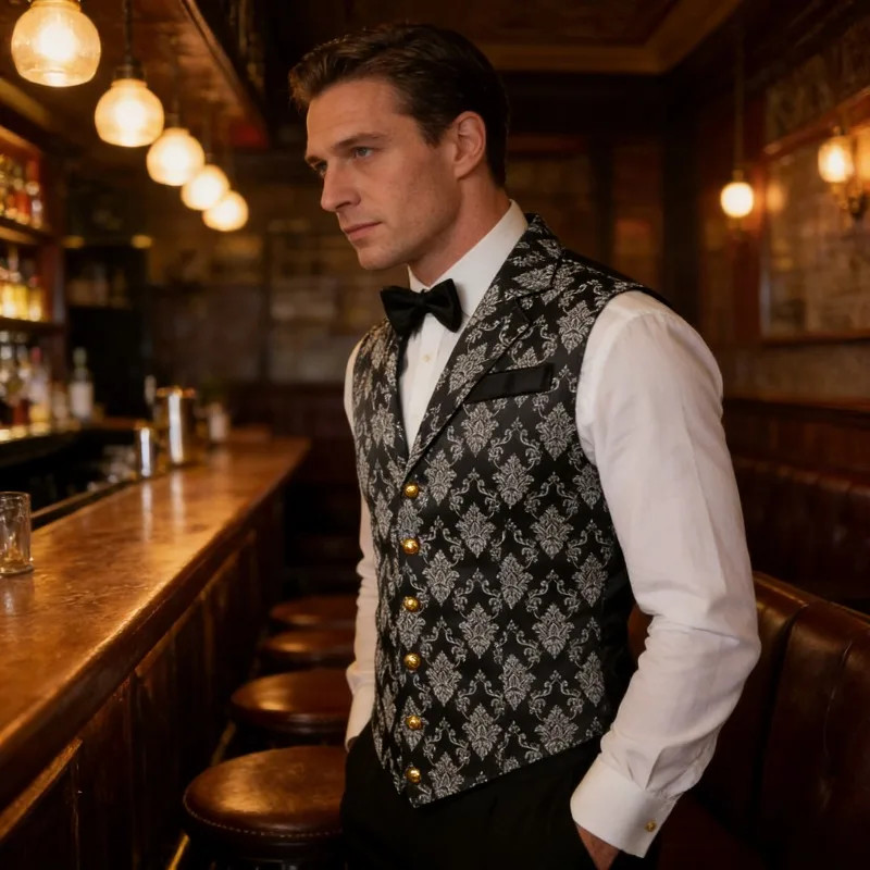 

Slim Fit Vest British Retro Style Fashionable Suit Vest for Daily Casual Wear Black Vest Mens Vest Waistcoat