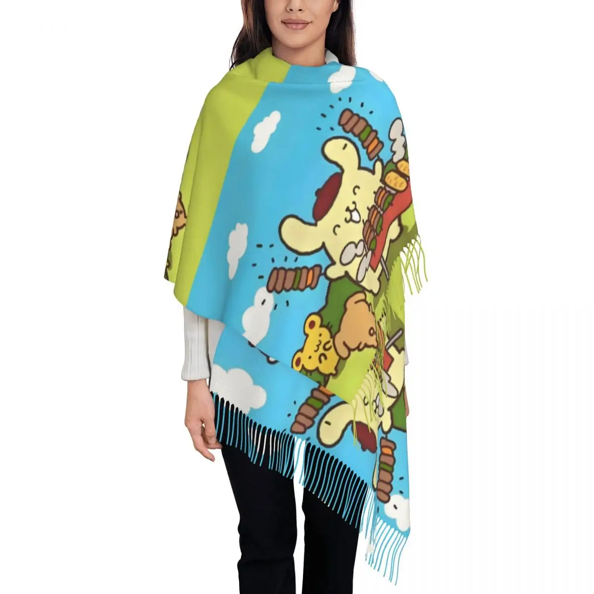 

Шарф с помпонами и принтом на заказ, женский и мужской зимний теплый шарф, аниме, кавайная шаль, накидка