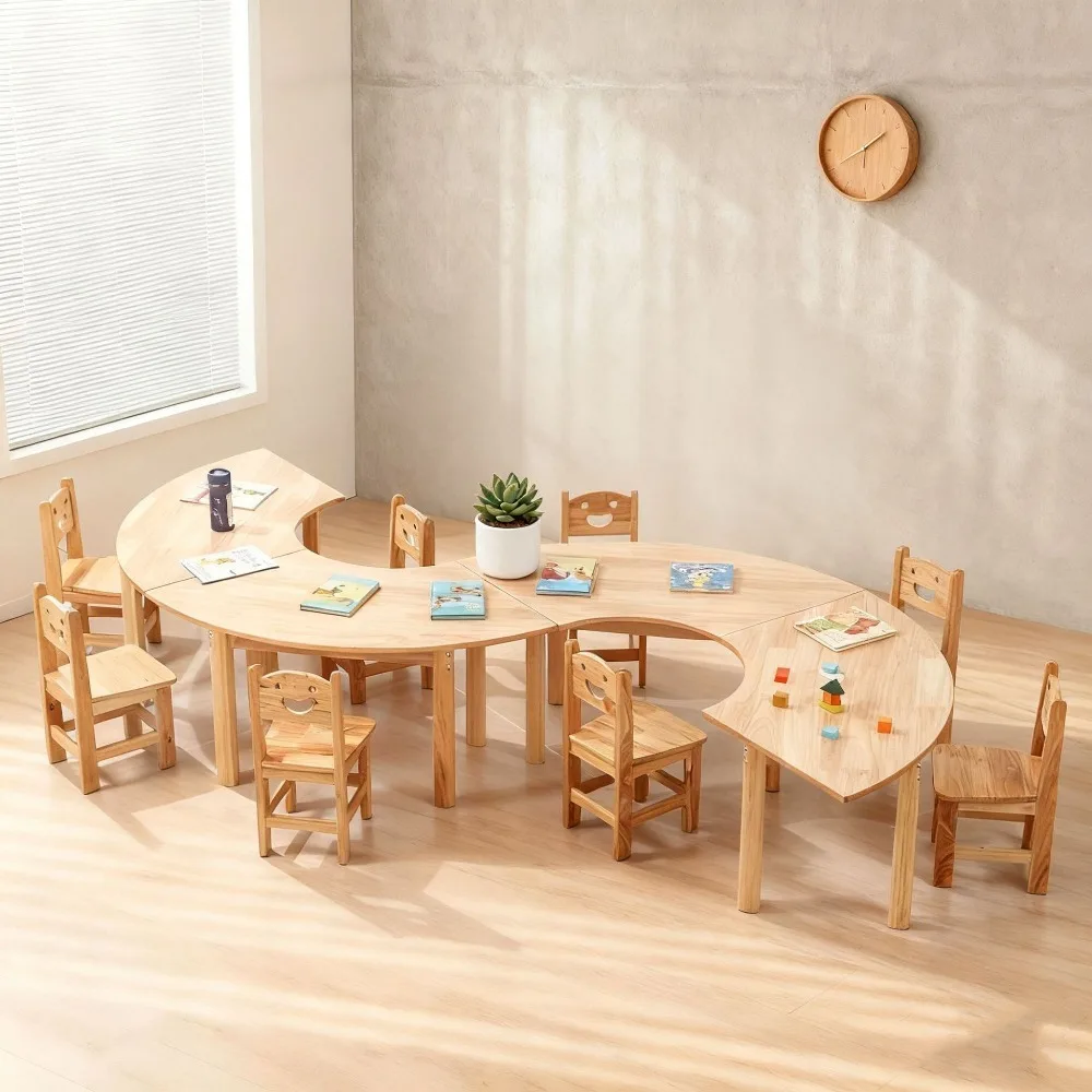 Solid Wood Kids Table & Chair Set, Montessori Study/Drawing/Play Desk for Home Nursery, Playroom & Preschool, Art Game Station