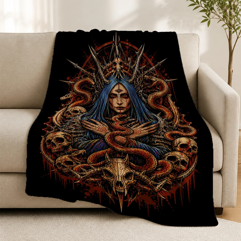 Heavyweight Gothic Skull Snake Occult Throw Blanket Couch Tapestry Boho Witchy Mystical Dark Academia Horror Decoration Accent C