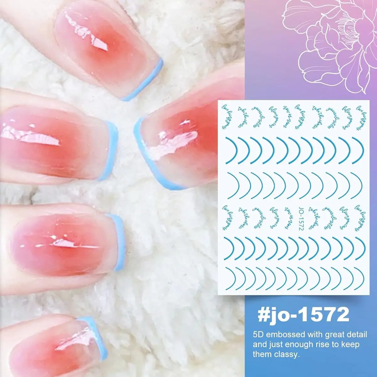 6 أوراق ملونة على شكل هلال القمر ملصقات فنية للأظافر خط معدني تصاميم فرنسية لامعة على شكل قمر يمكنك صنعها بنفسك لتزيين شارات الأظافر #5