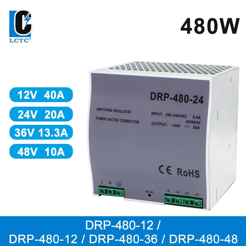 Rail Type DC 480W Transformer DRP Switching Power Supply 12V 40A  24V 20A 36V 13.3A 48V 10A  Fonte