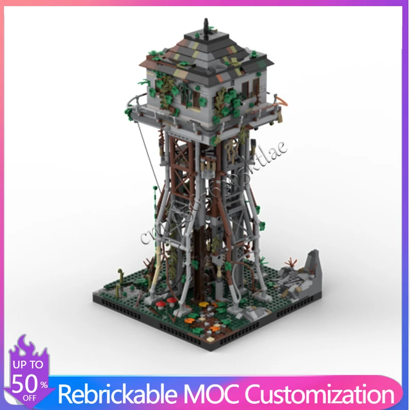 2158 PCS City Engineering Abandoned Watchtower MOC Customize Modular Building Block Simple Creative DIY Boy Assembly Toy Gift