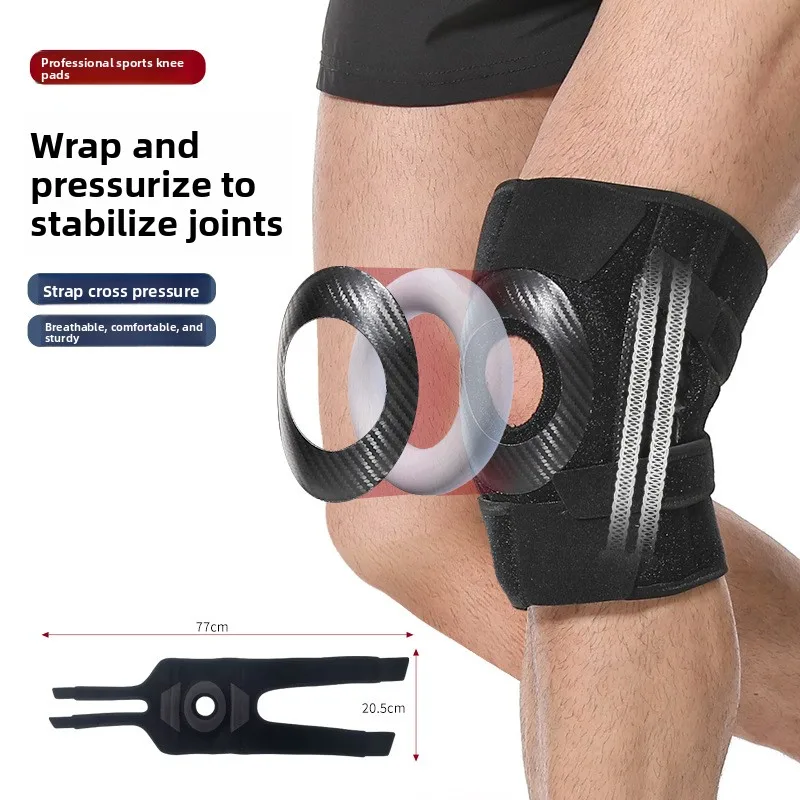 Sports Knee Brace with Spring Silicone Gasket Strap Compression for Mountaineering Running and Summer Meniscus Protection