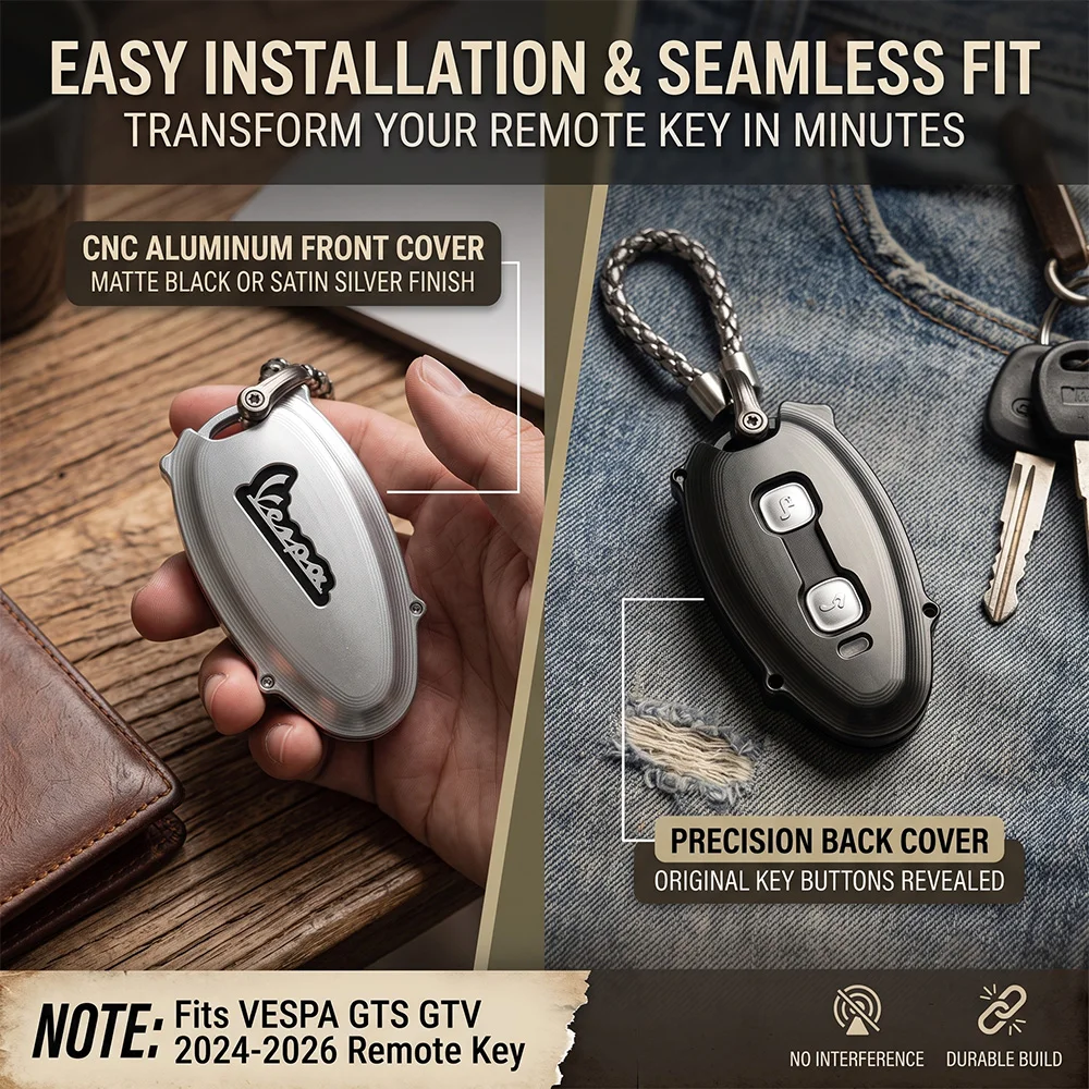 For Vespa GTS 300 310 GTV 2024-2026 CNC Aluminum Smart Remote Key Fob Cover Case Protection Housing Shell Super / Sport / Tech