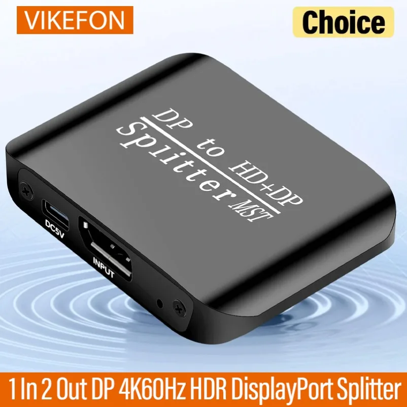 4K60Hz HDR 1 In 2 Out DisplayPort Splitter DP To DP HDMI-Compatible Adapter Extender For Laptop PC Monitor TV Projector