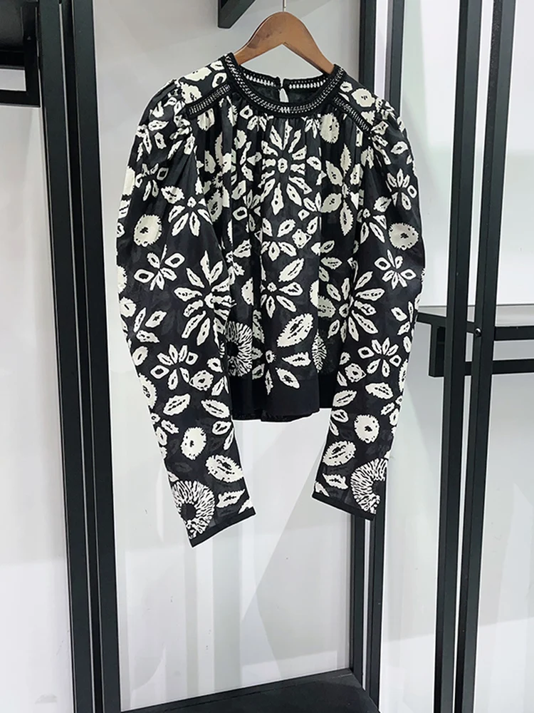 

Spring Summer 2026 Cleanfit Loose Cotton Long Sleeve round Neck Shirt Graffiti Flower Doodle Shoulder Pads Chain Decoration O...