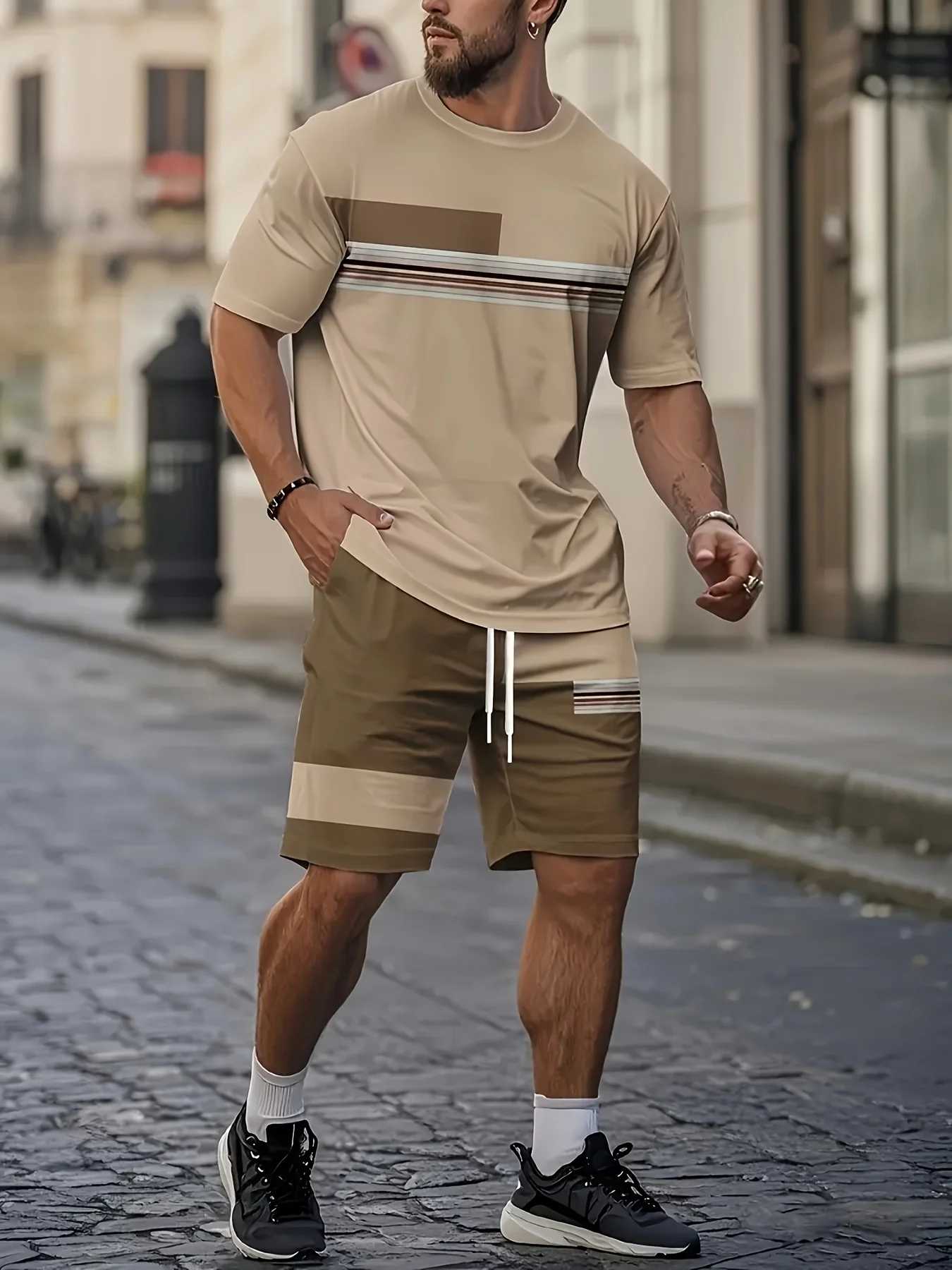 Summer 2025 Bestseller Men's short-sleeved suit Breathable casual and fashionable 3D printed outdoor streetwear