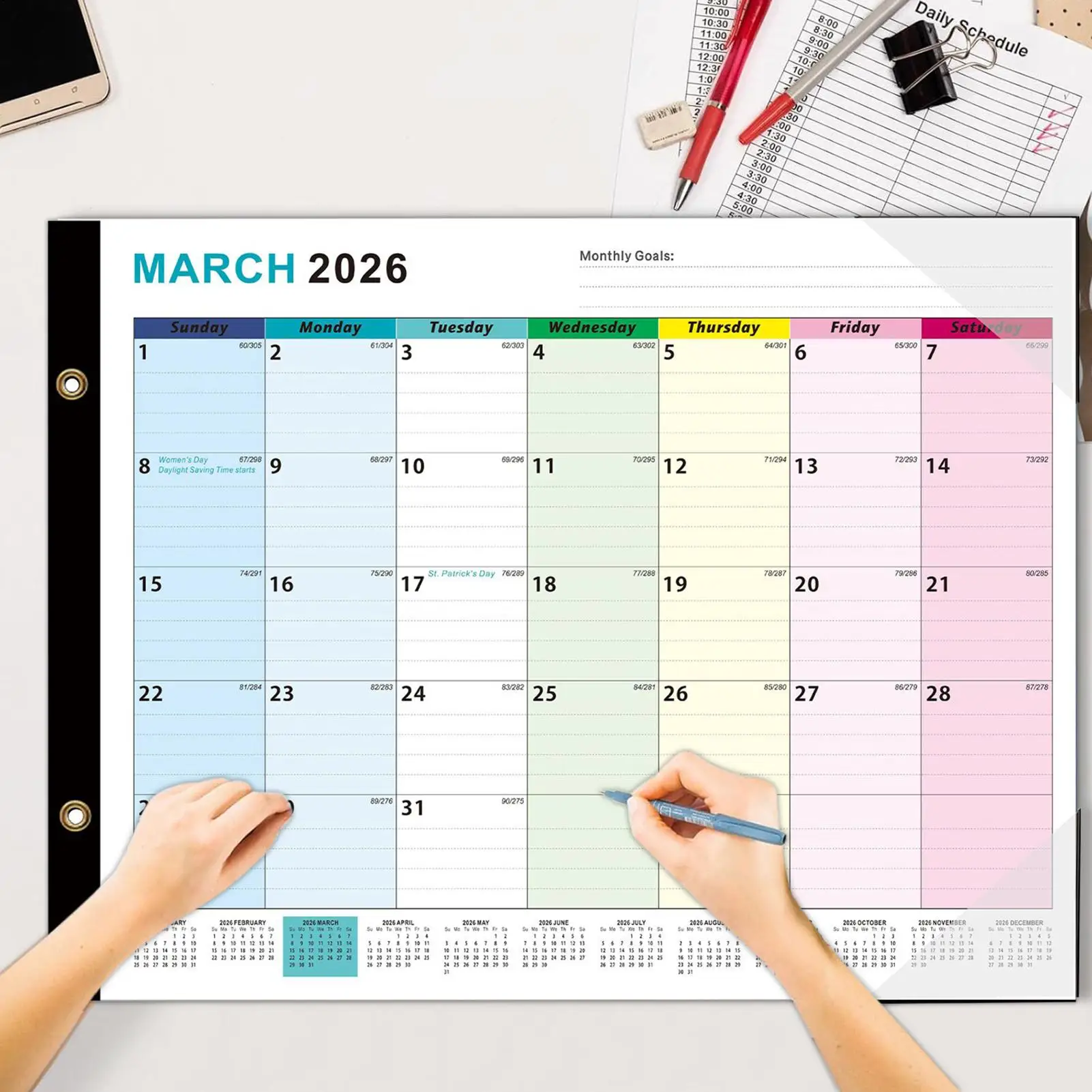 Calendario pianificatore mensile Cancellabile a secco 2026 Calendario da appendere Home Planner Organizer Spazioso calendario da parete da 18 mesi per sala studio