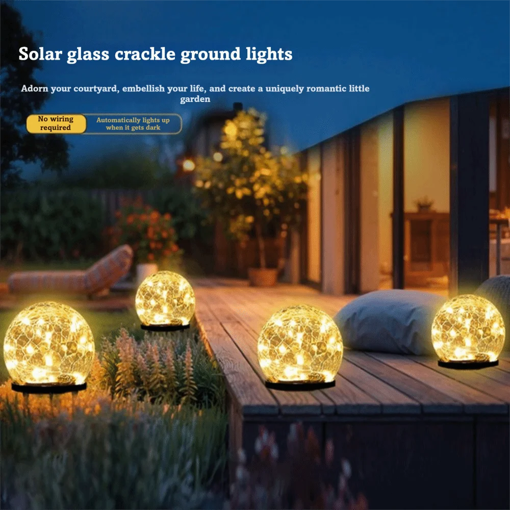 Waterproof Solar Globes Auto on/Off Cracked Glass Solar Lights Light Control Solar Energy LED Garden Lights Landscape