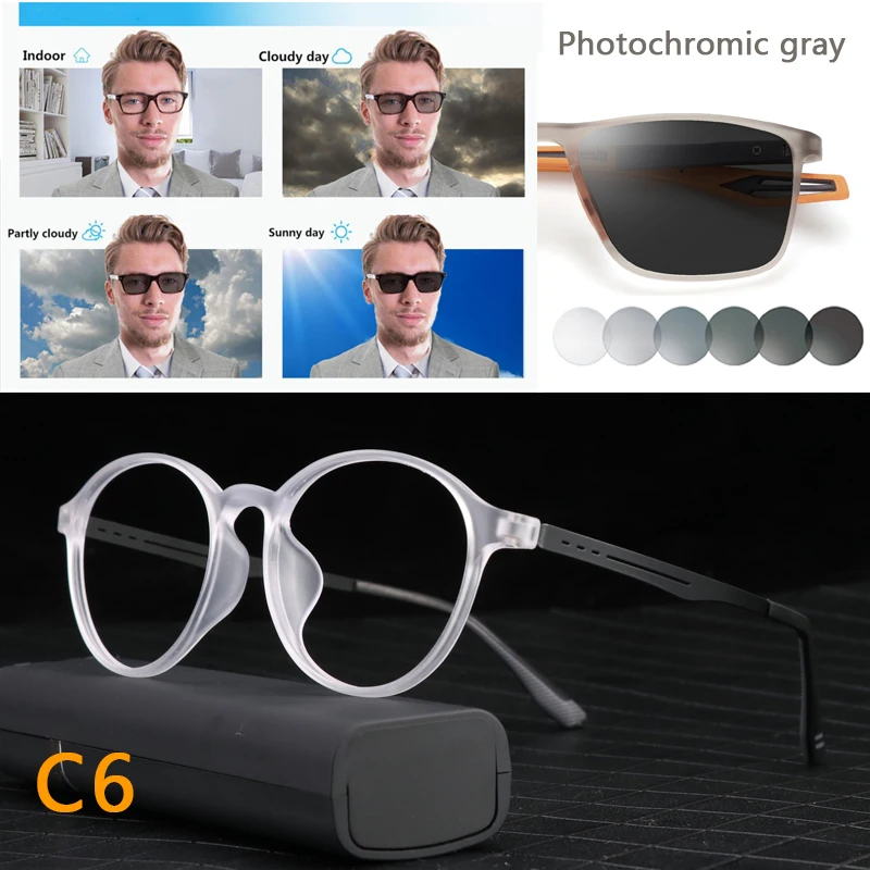 Ultralight Titanium Retro Round Anti Blue Light Photochromic Reading Glasses For Men Computer Presbyopic Eyeglasses Women