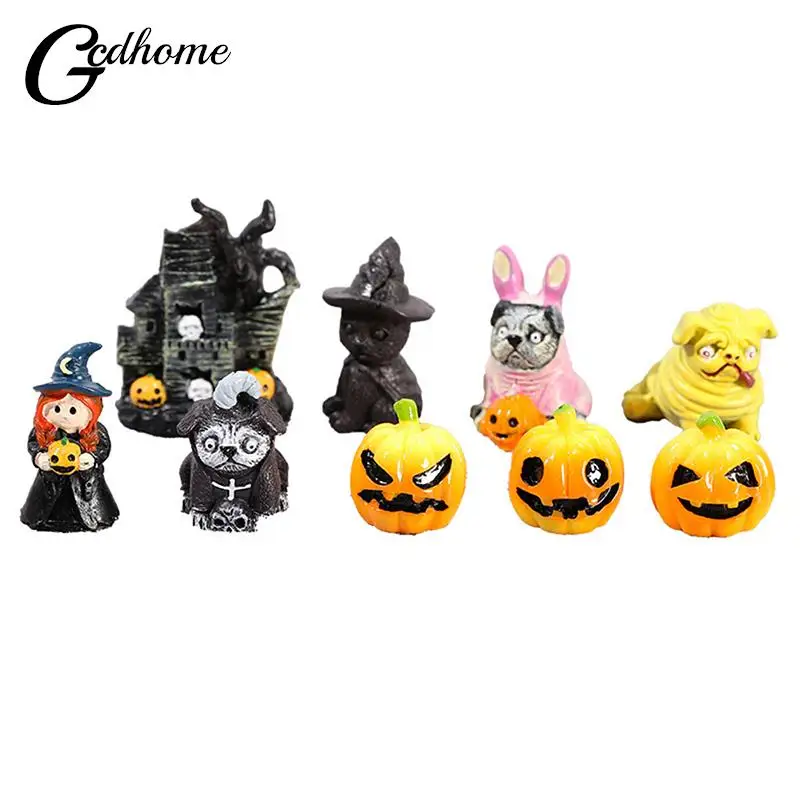 Halloween Dollhouse Miniature Cute Ghost Witch Bat Pumpkin Mini Figurines Fairy Garden Ornament Micro Landscape DIY Crafts Decor