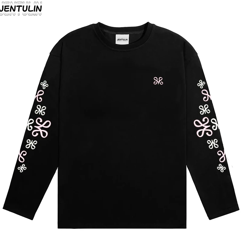 Harajuku Punk Hip-Hop Graphic Long Sleeved Printed T-shirt Y2k Fashionable Men's Aesthetic Sports Round Neck Solid Color T-shirt