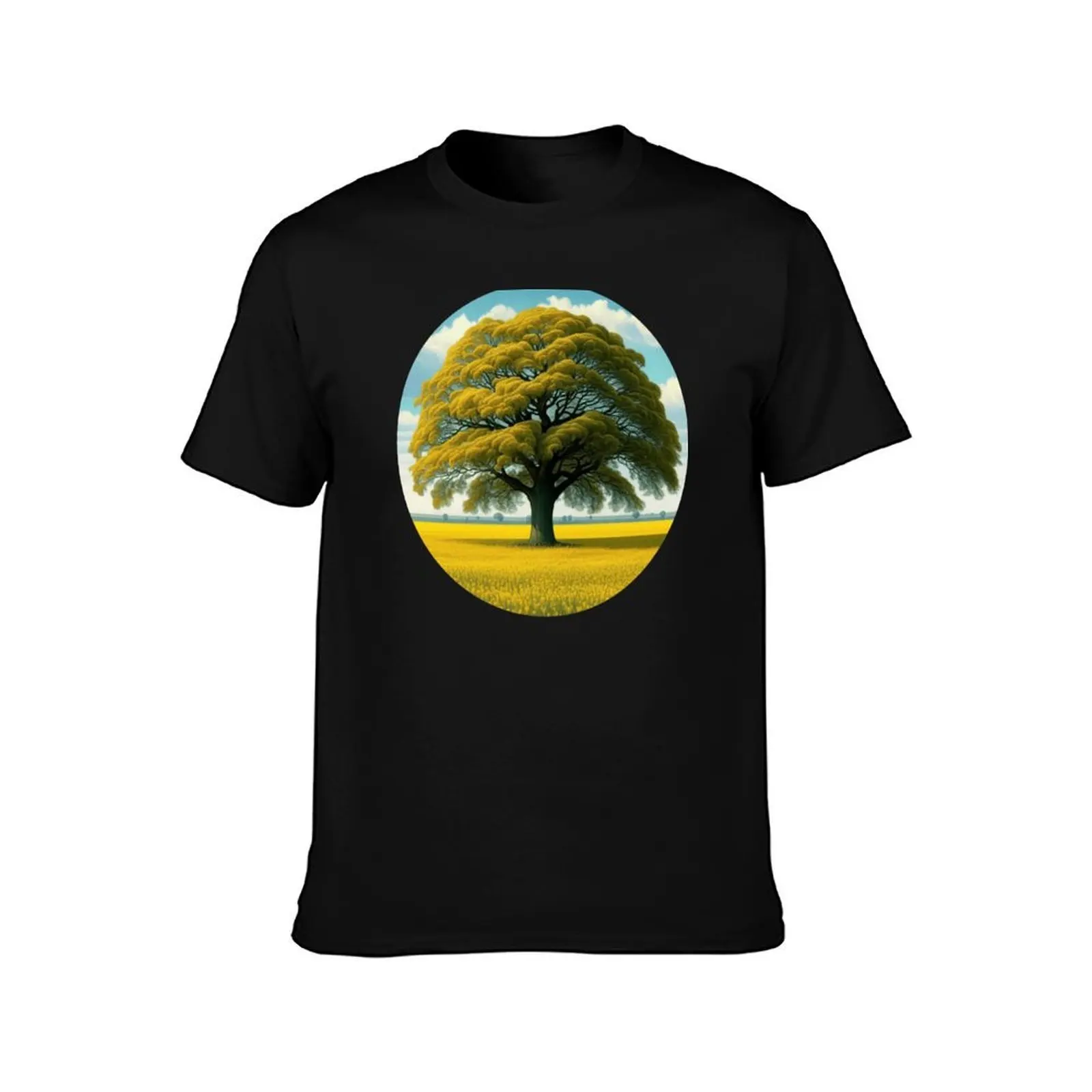 A tree in a rapeseed field T-Shirt Big and Tall Basic Tee Shirt T-Shirt