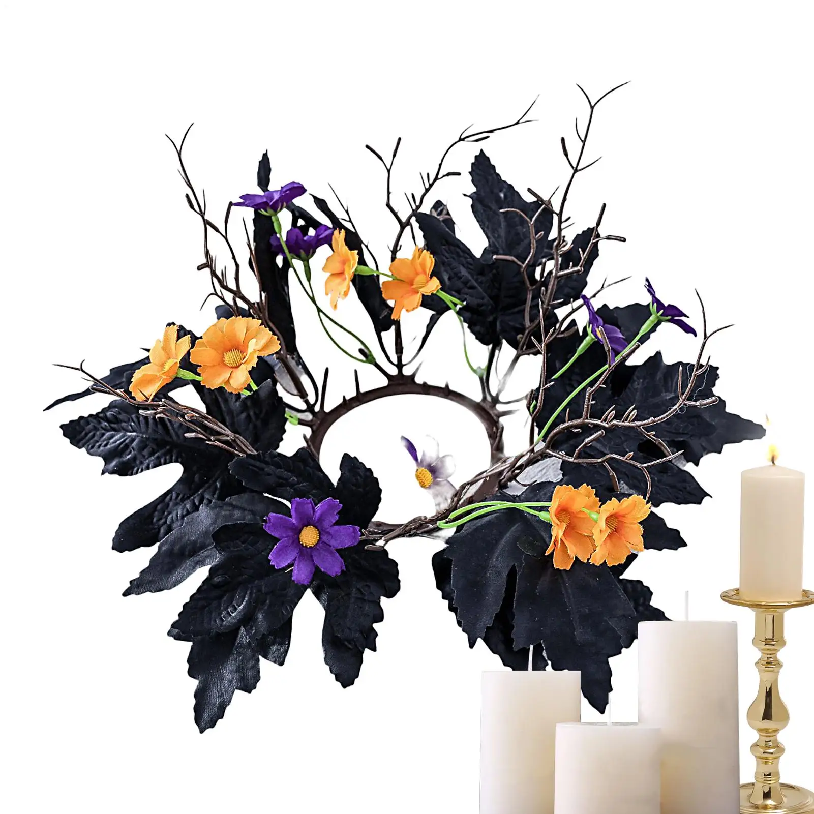 Halloween Candle Rings Artificial Halloween Candle Wreath Decorative Candle Holder Fall Candle Rings Festival Holiday Decoration