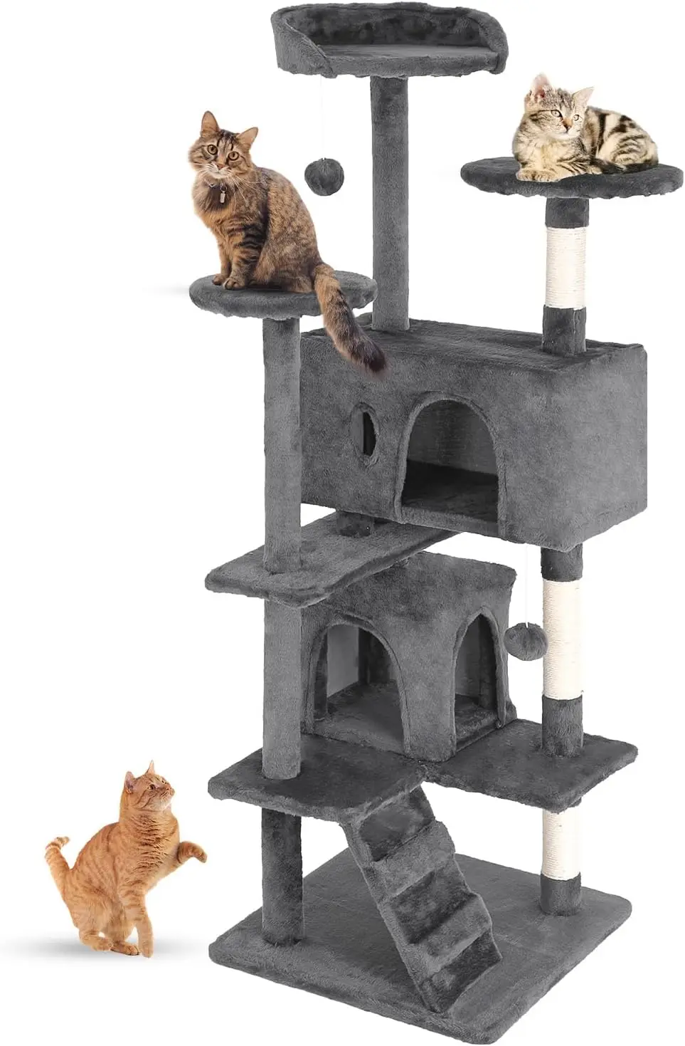 

54-Inch Multi-Level Cat Tree Tower with Sisal Scratching Posts, Plush Perches, Condos & Hanging Toys for Kittens & Adult Cats