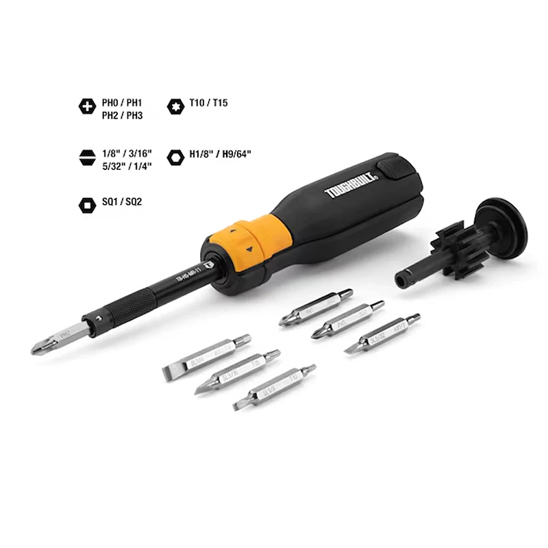 Imagem -03 - Toughbuilt-ratcheting Multi-bit Chave de Fenda Grupo Ferramentas Manuais Pcs Tb-h5-mr11 Bi-material Handle Assorted Handle