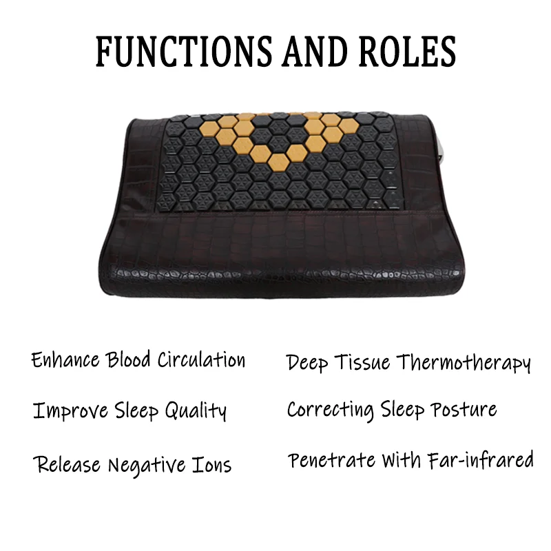 Healthcare Neck Pillow, Tourmaline Far Infrared Negative Ions, Thermal Stone Massage, Black