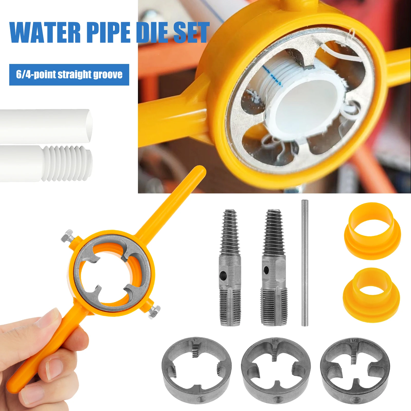 Pvc Thread Maker Tool Pipe Threader Kit with Plastic Pipe Thread and Round Dies Set Pipe Threader Plumbing Manual Hand Tool Kit